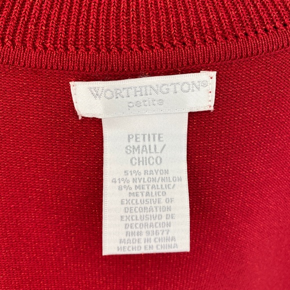 Metallic Red Turtleneck Flutter Sleeve Belted Top - Picture 8 of 8